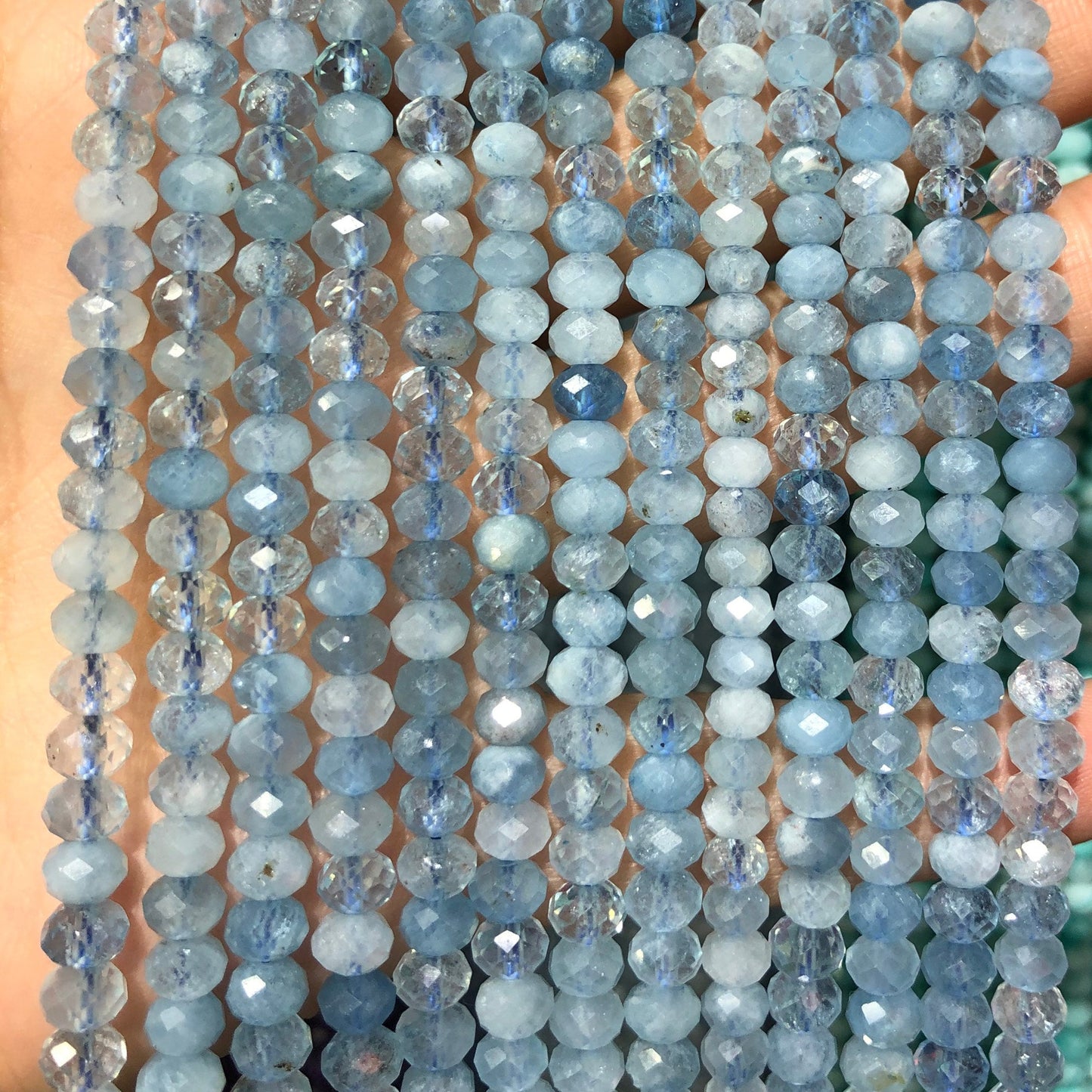 Blue Aquamarine Rondelle Faceted Beads 4x6mm 15''