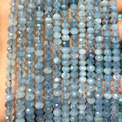 Blue Aquamarine Rondelle Faceted Beads 4x6mm 15''