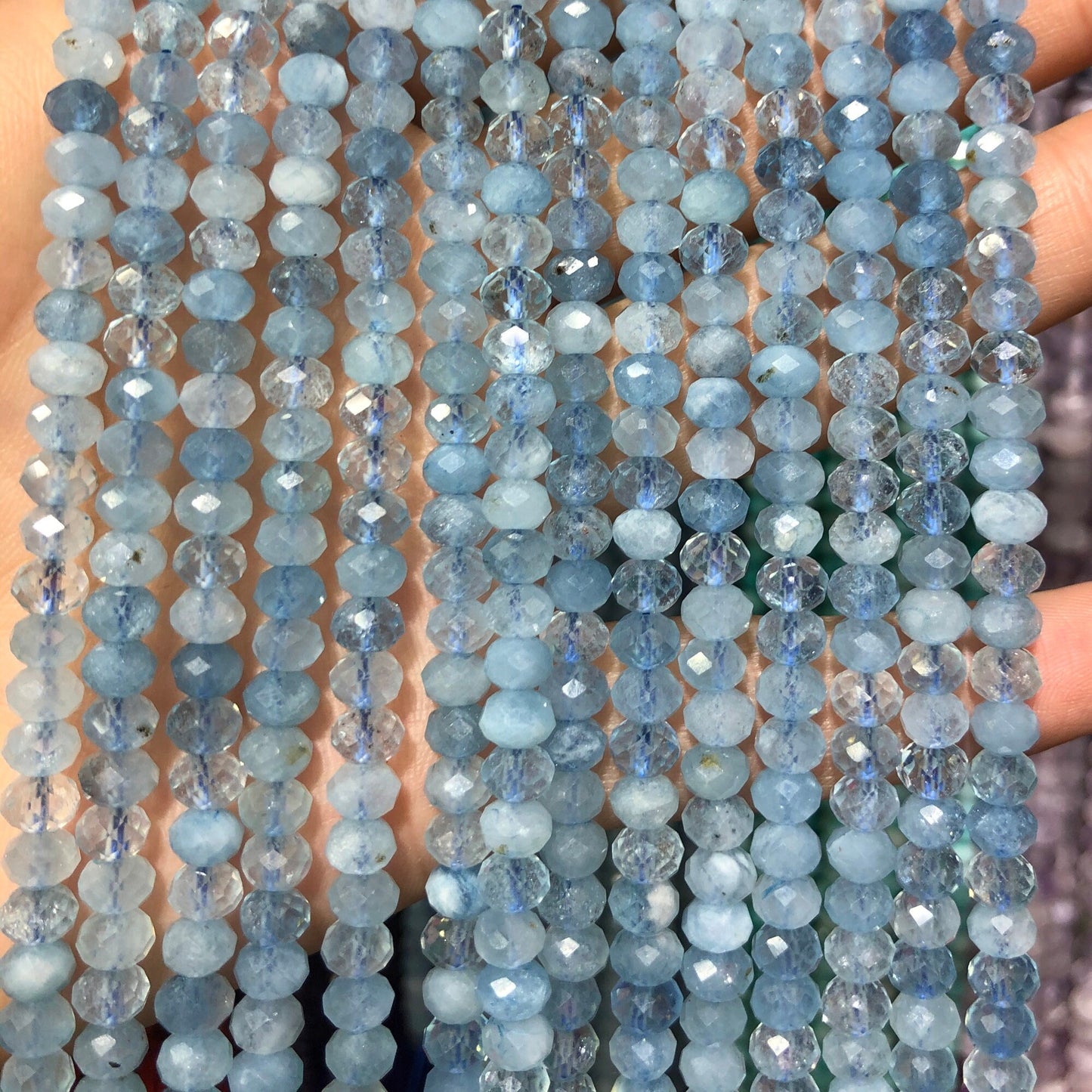 Blue Aquamarine Rondelle Faceted Beads 4x6mm 15''