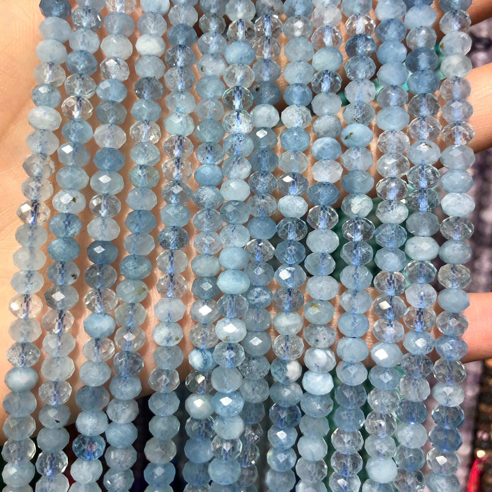 Blue Aquamarine Rondelle Faceted Beads 4x6mm 15''