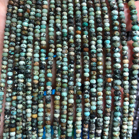 African Turquoise Faceted Rondelle Stone 2x3mm 15''