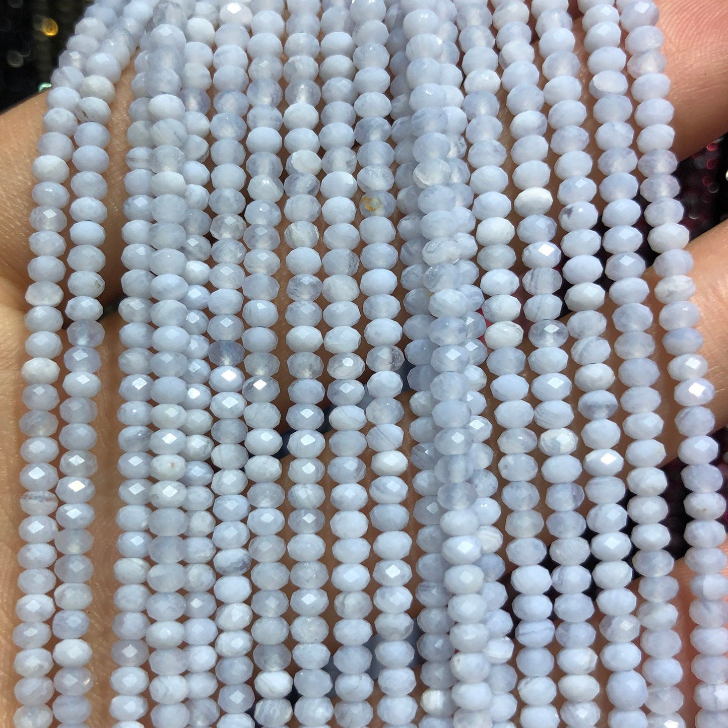 Blue Lace Agate Nice Cut Rondelle Faceted Beads 2x3mm 15''