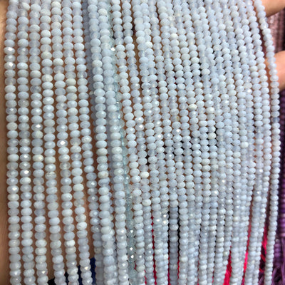 Perles à facettes en agate dentelle bleue, belle taille, rondelles 2 x 3 mm, 15 pouces
