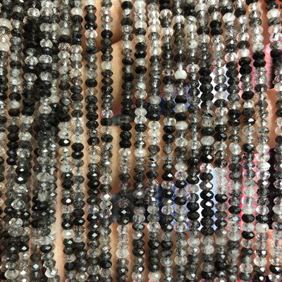 Black Rutilated Quartz Rondelle Faceted Beads  2x3mm 3x4mm 15''