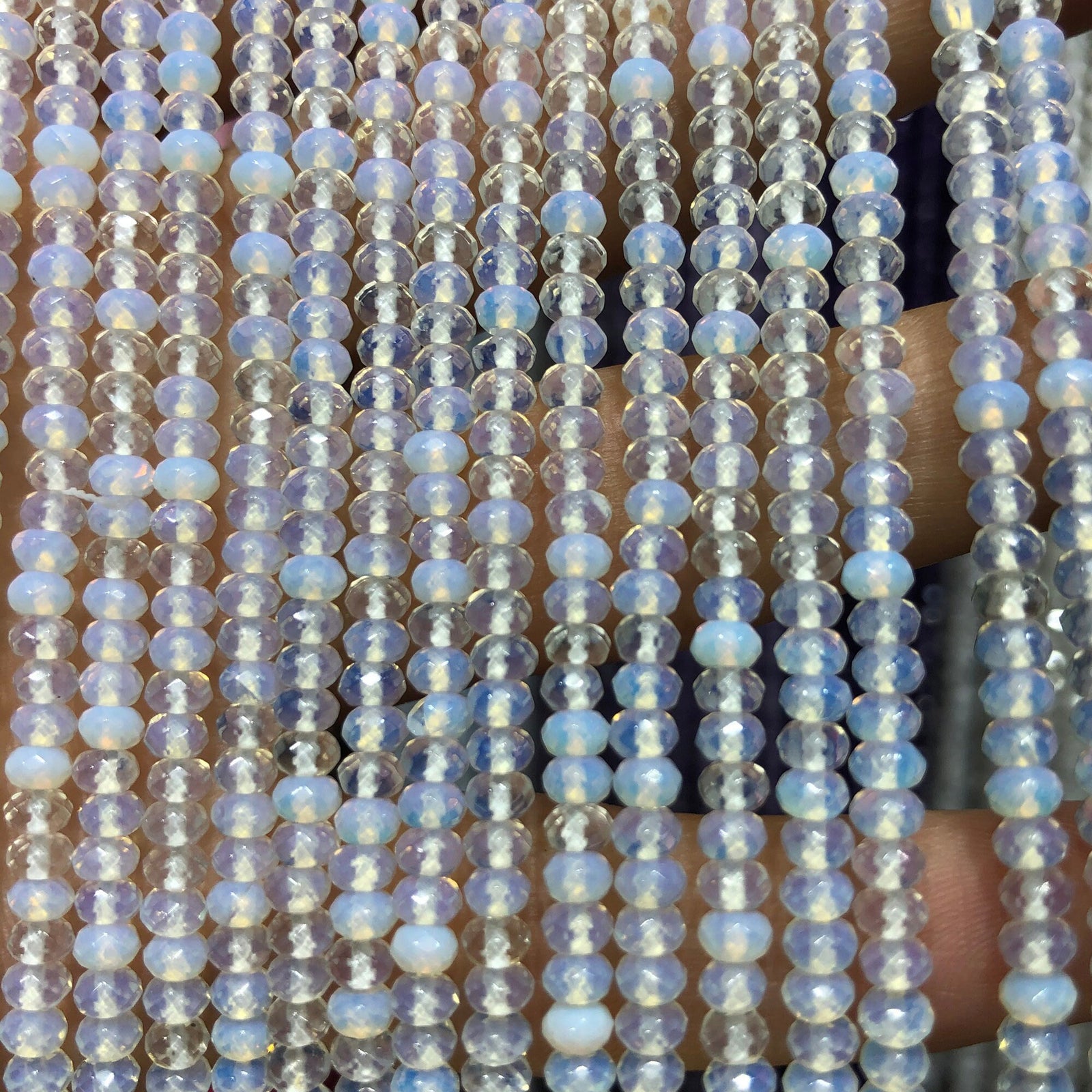 Perles à facettes en opale bleue, taille ronde, 2 x 3 mm, 38 cm
