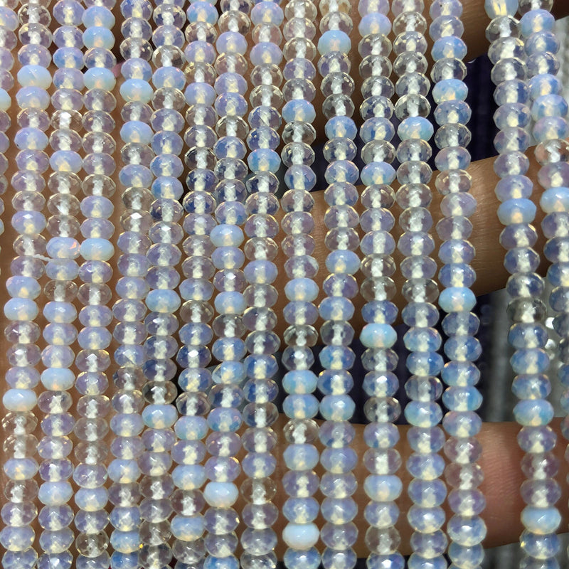 Perles à facettes en opale bleue, taille ronde, 2 x 3 mm, 38 cm