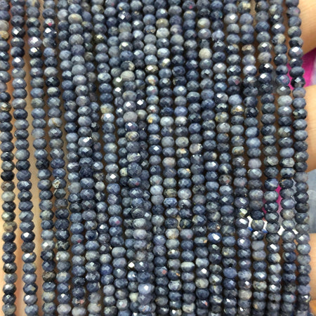 Perles à facettes en saphir, taille ronde, 2 x 3 mm, 15 pouces