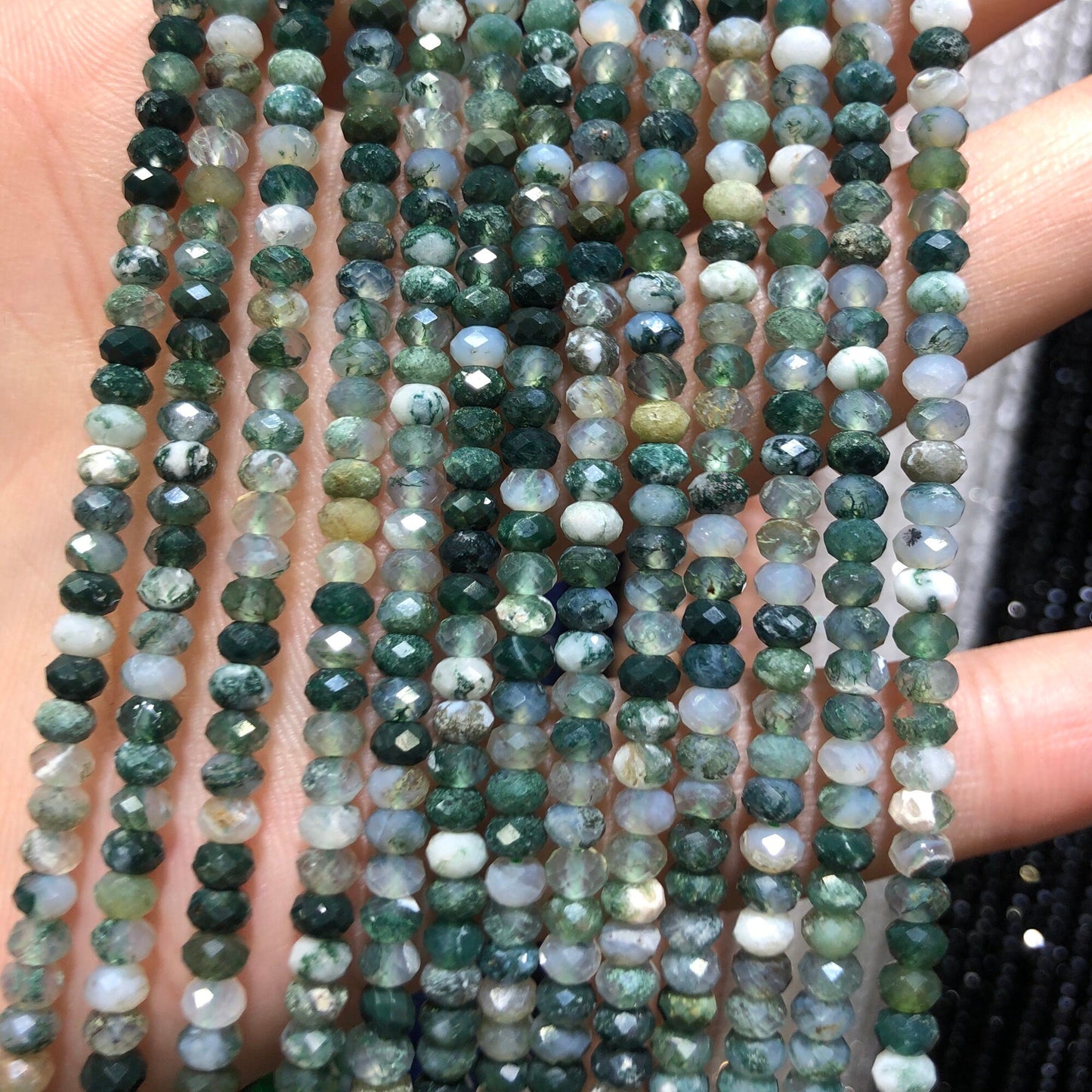 Moss Agate Nice Cut Rondelle Faceted Beads 2x3mm 3x4mm 15''