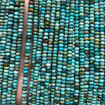 Perles à facettes en véritable turquoise 2 x 3/4 mm 15 pouces