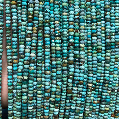 Genuine Turquoise Rondelle Faceted Beads 2x3/4mm 15''