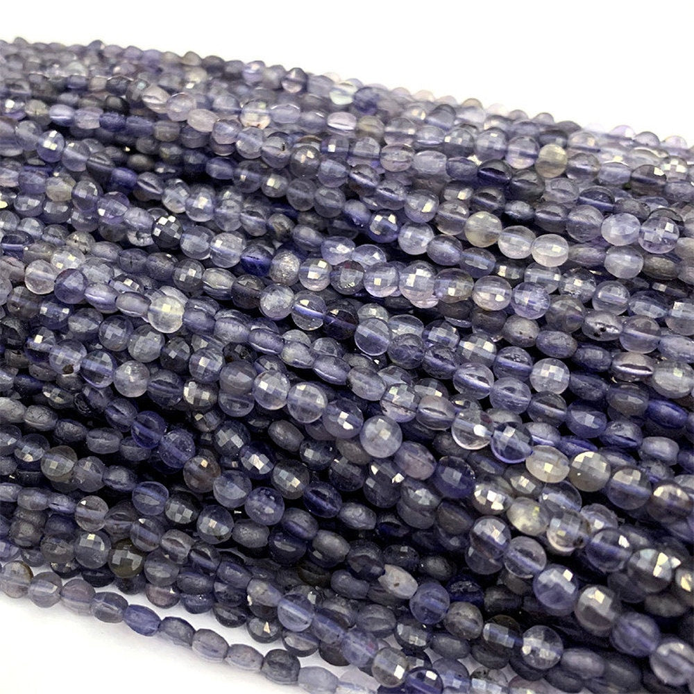 Genuine Iolite Coin Faceted Beads 4mm 15''