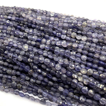 Genuine Iolite Coin Faceted Beads 4mm 15''