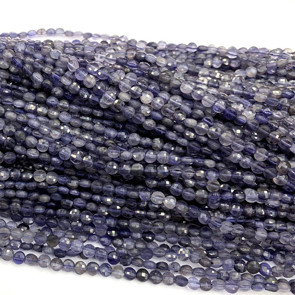 Genuine Iolite Coin Faceted Beads 4mm 15''