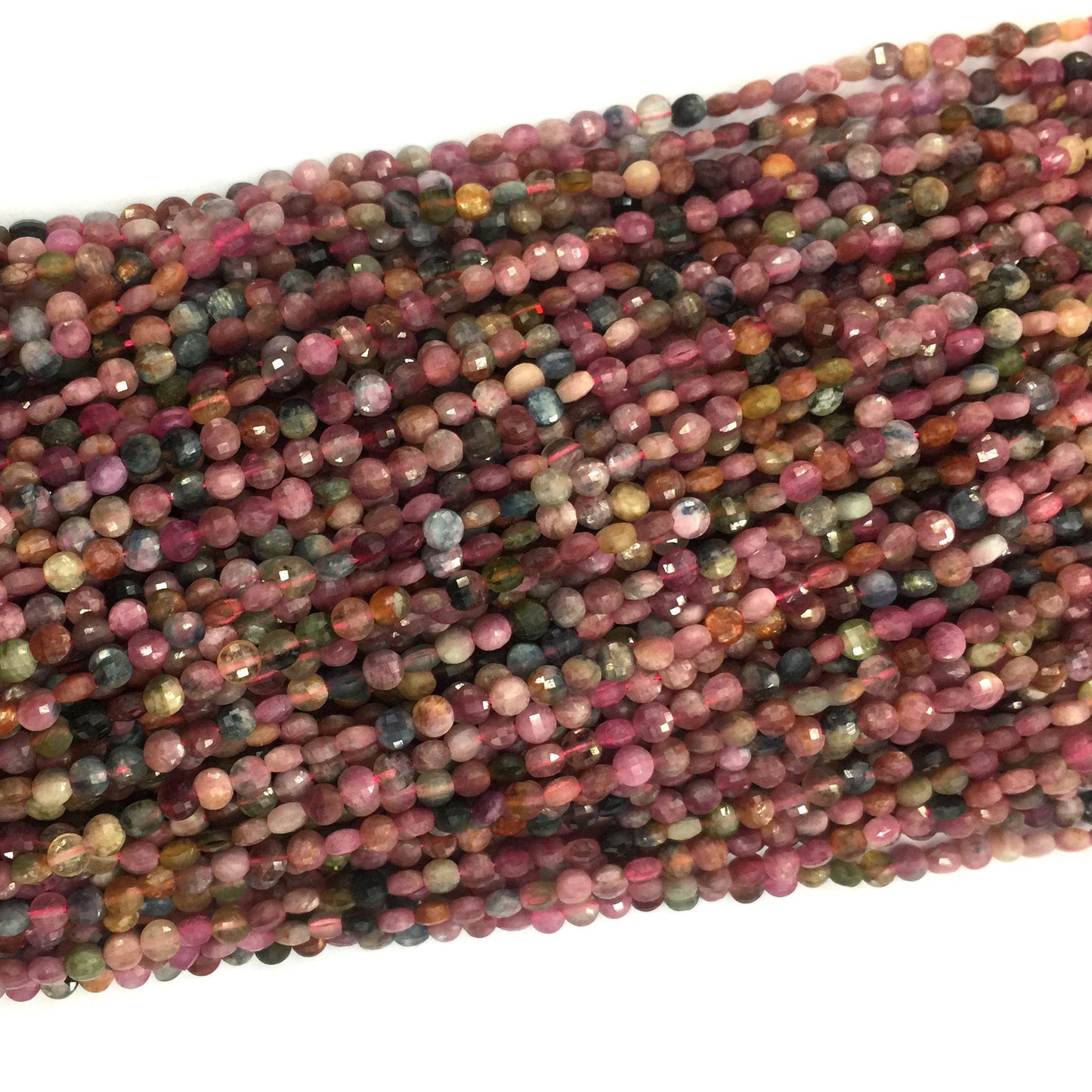 Genuine Tourmaline Coin Faceted Beads Natural GemstoneBeads 4mm 15''