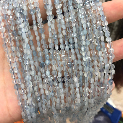 Aquamarine Coin Faceted Beads 4mm 15''