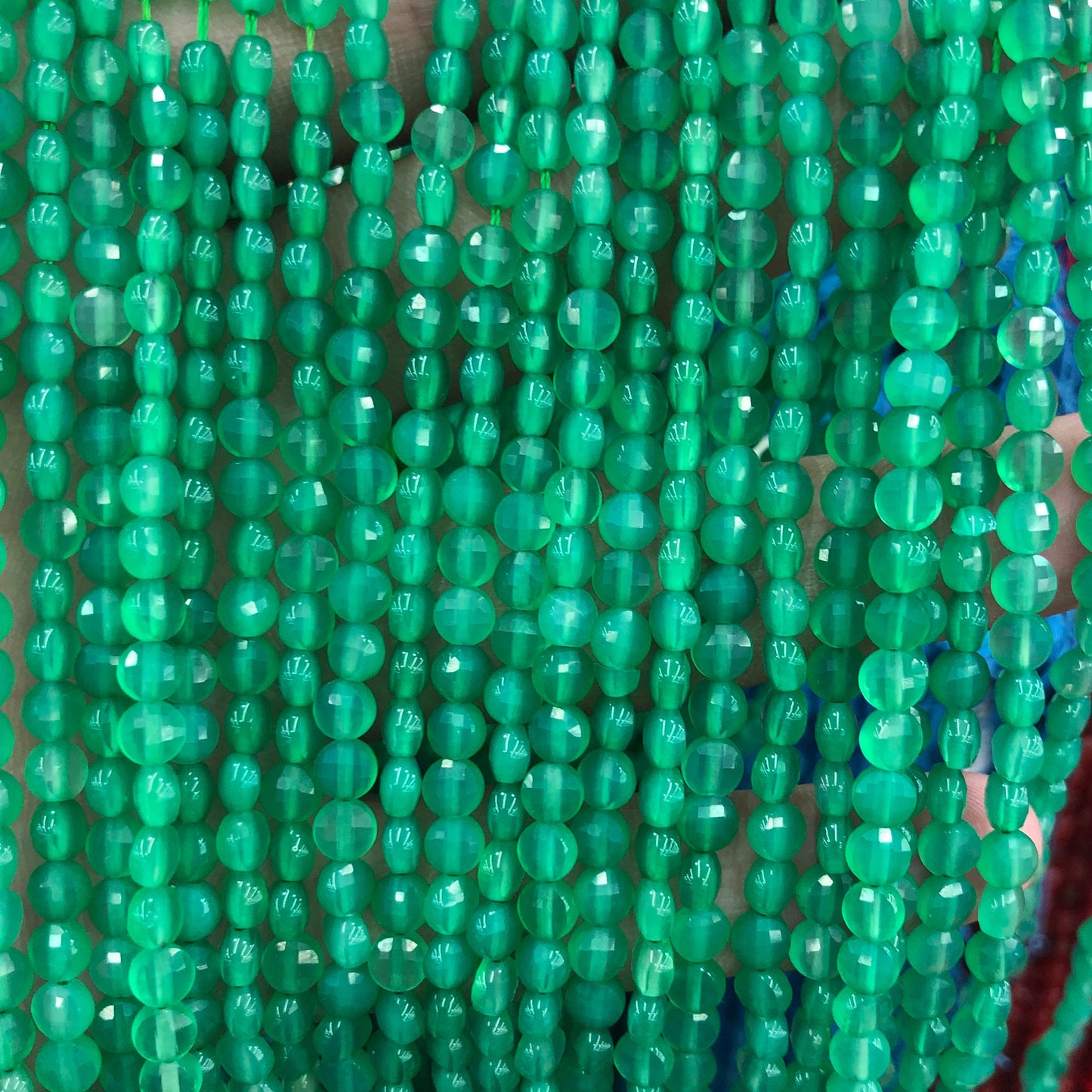 Green Agate Coin Faceted Beads 4mm 15''