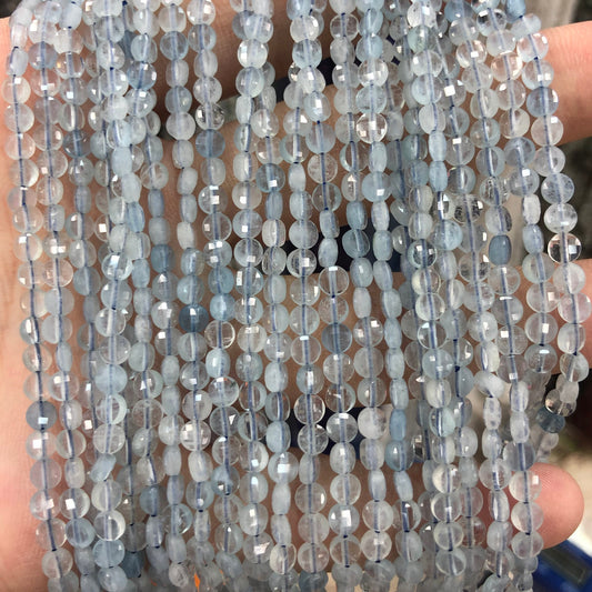 Aquamarine Coin Faceted Beads 4mm 15''