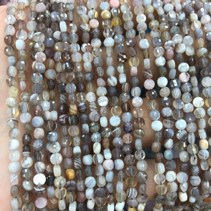 Botswana Agate Coin Faceted Beads 4mm 15''