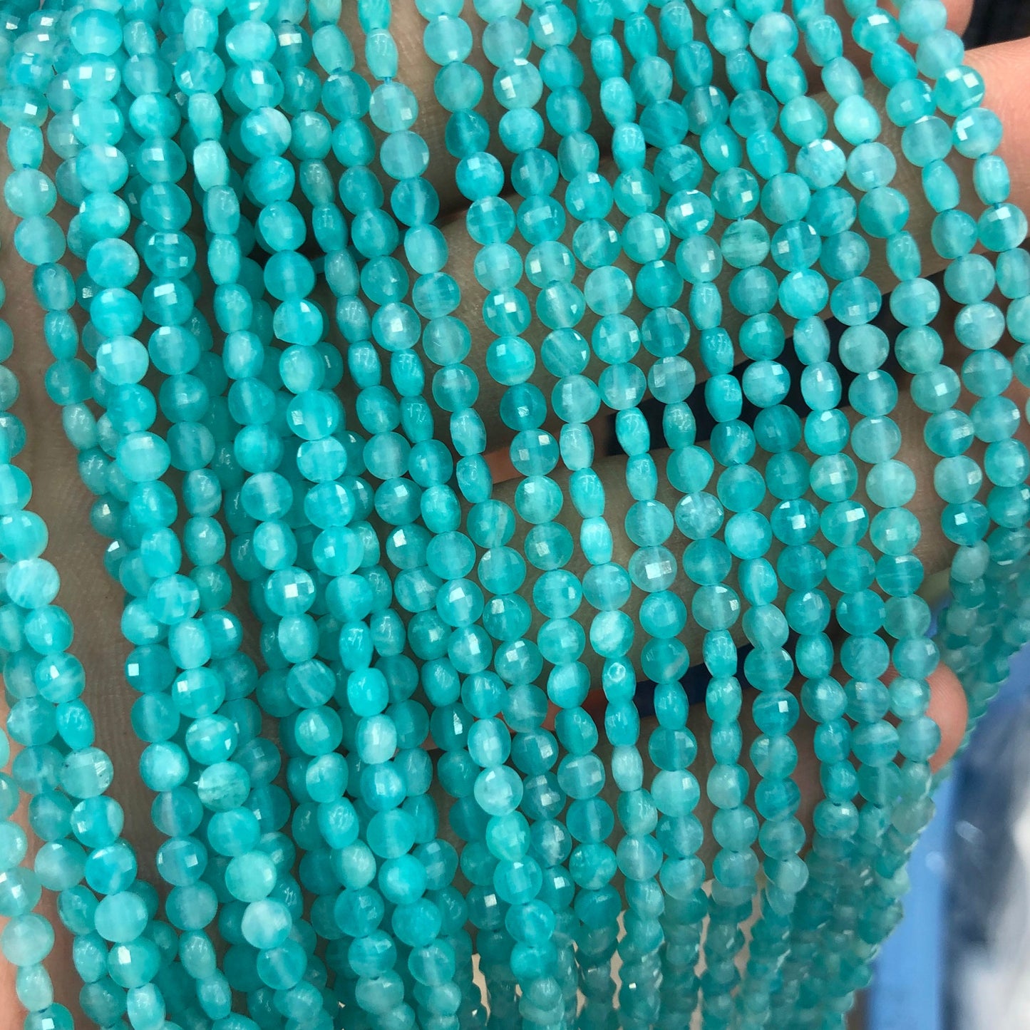 Green Amazonite Coin Faceted Beads 4mm 15''