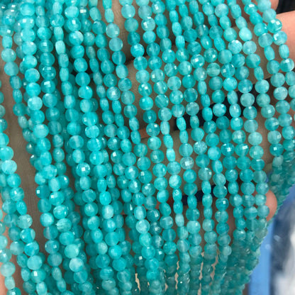 Green Amazonite Coin Faceted Beads 4mm 15''