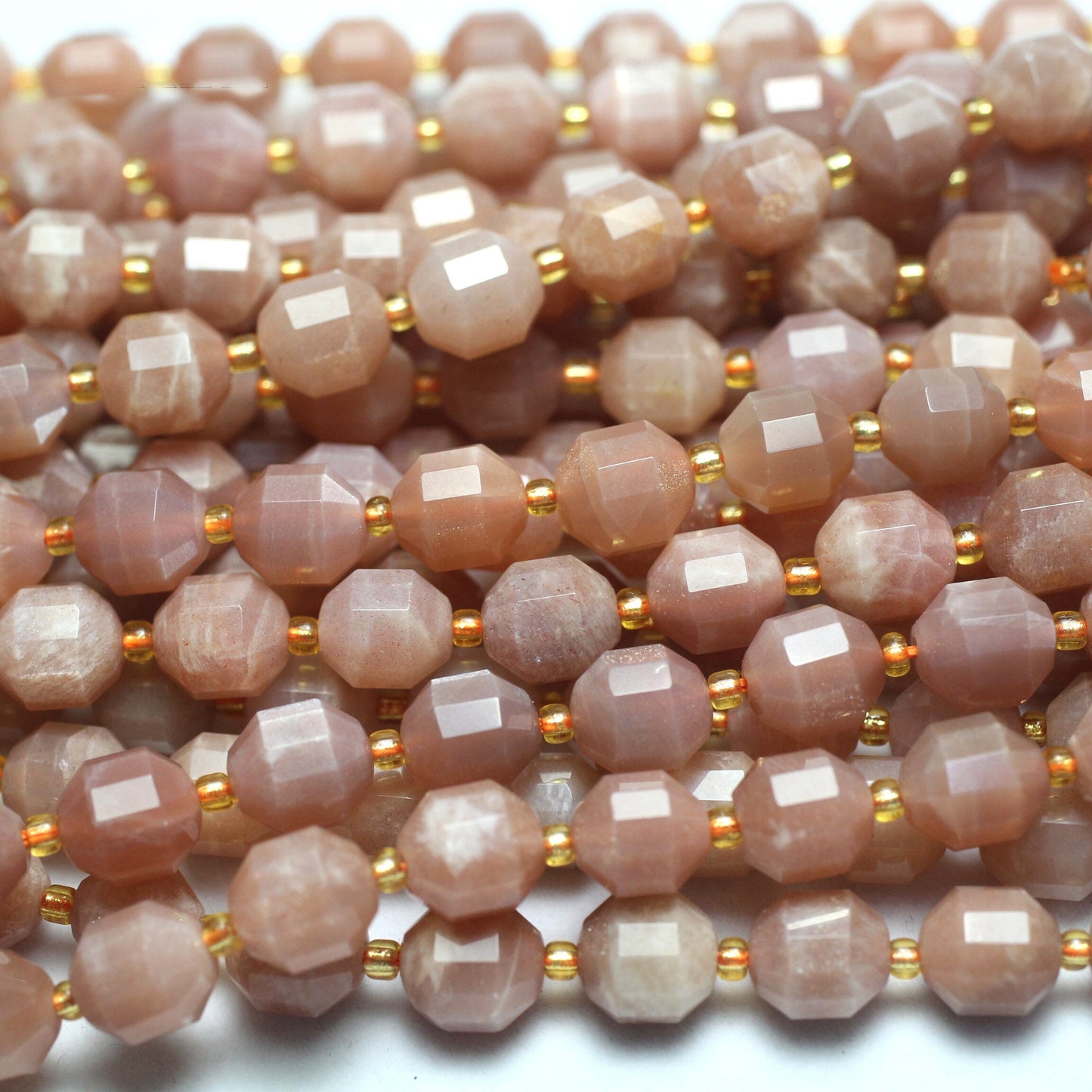 Sunstone Faceted Tube Beads 8mm 10mm 15''