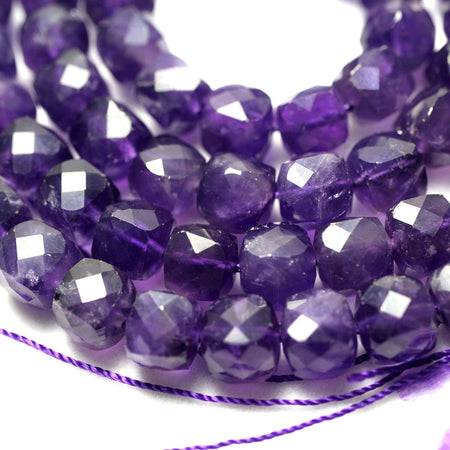 Perles en pierre à facettes cubiques en améthyste 8 mm 15''