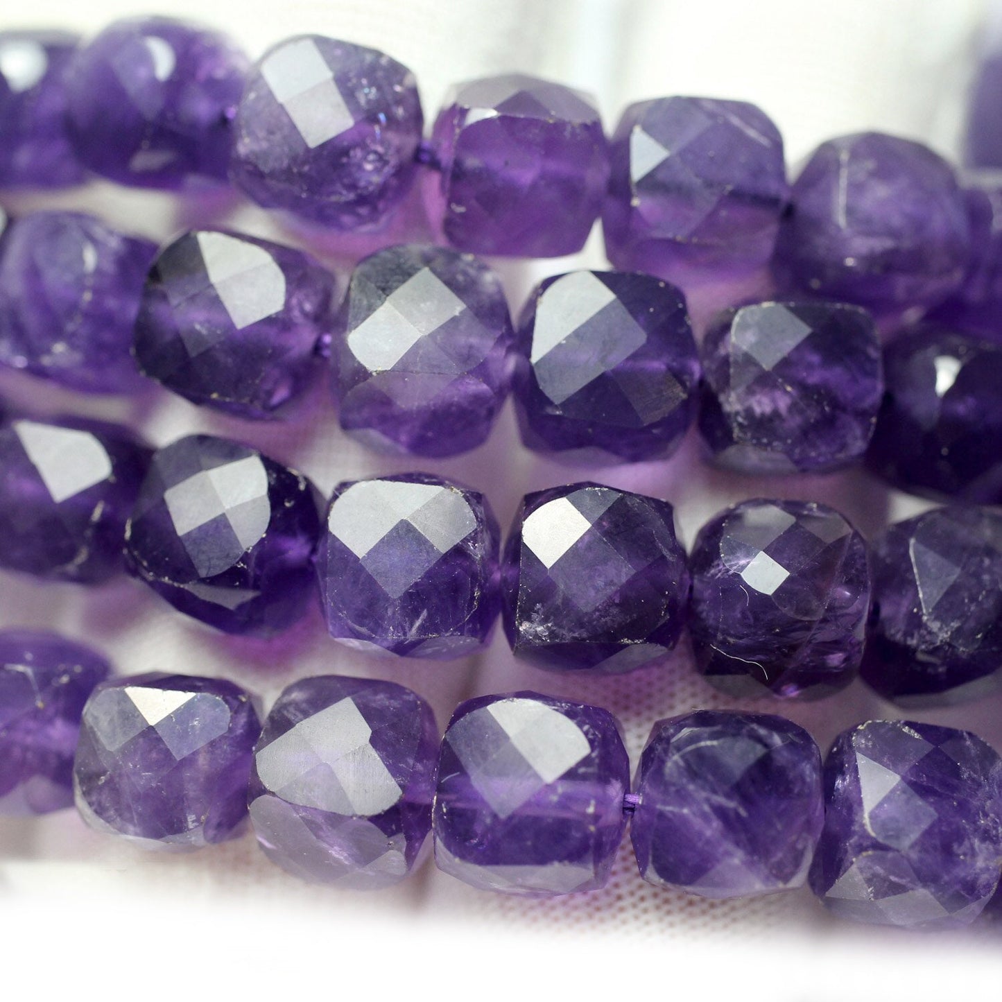 Amethyst Cube Faceted Stone Beads 8mm 15''