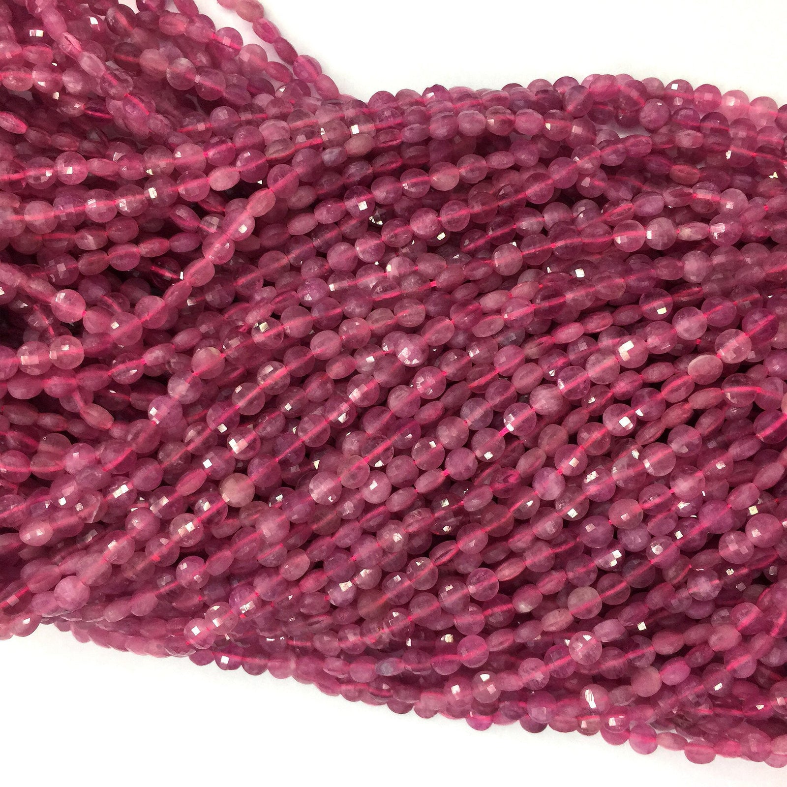 Pink turmalin mønt facetterede perler Naturlige ædelstensperler 4 mm 15''
