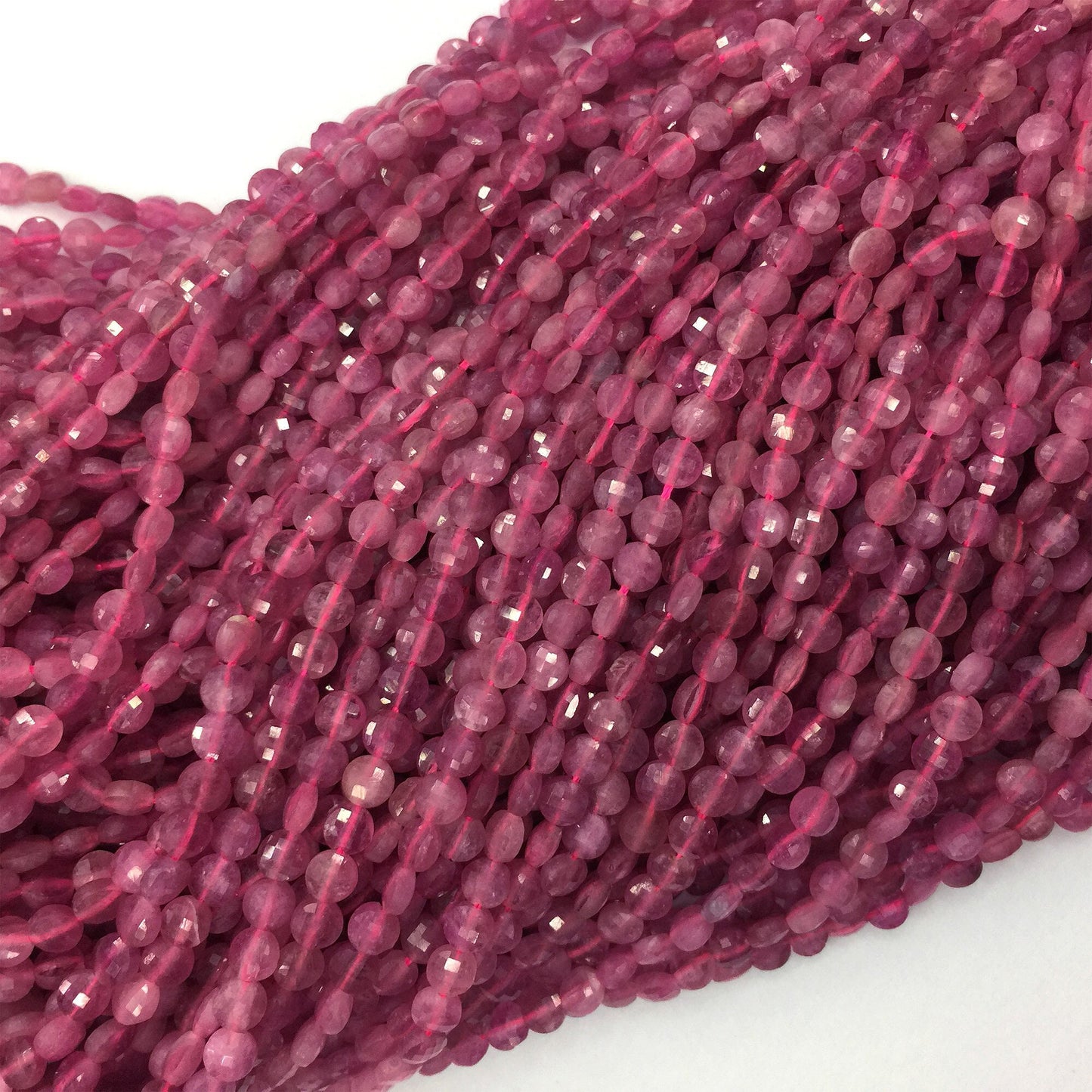 Pink Tourmaline Coin Faceted Beads Natural Gemstone Beads 4mm 15''