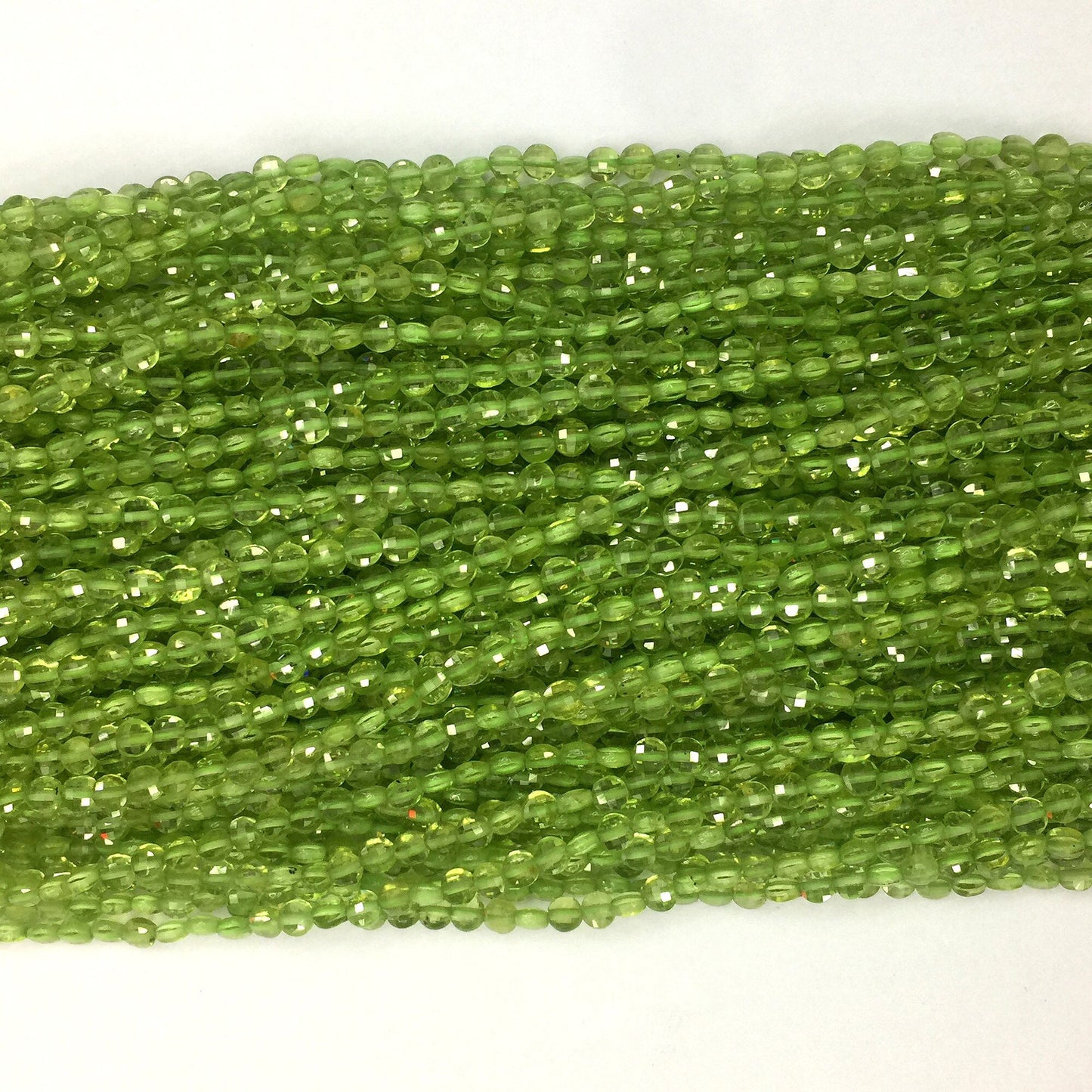 Peridot Coin Faceted Beads 4mm 15''