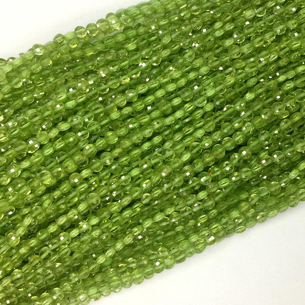 Peridot Coin Faceted Beads 4mm 15''