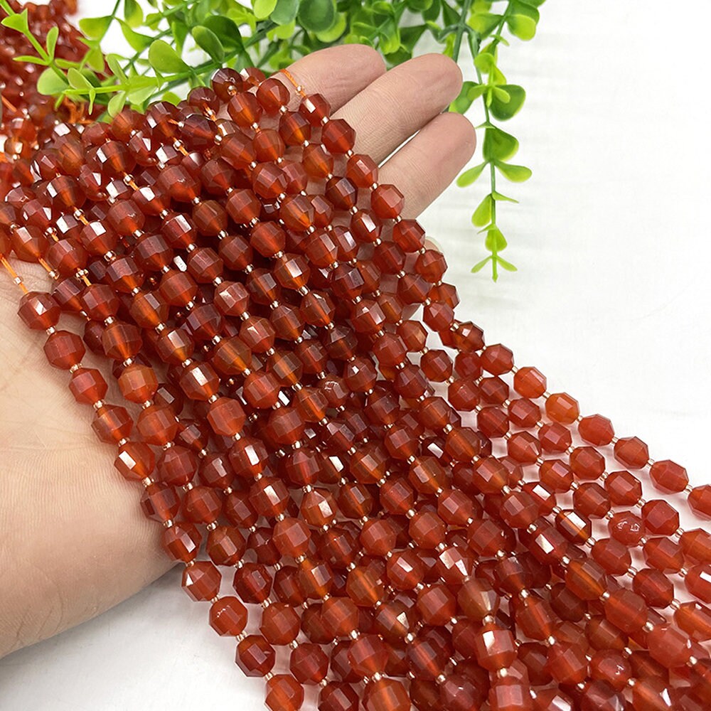 Carnelian Faceted , Natural Gemstone , Tube , Stone  7-8mm  15''