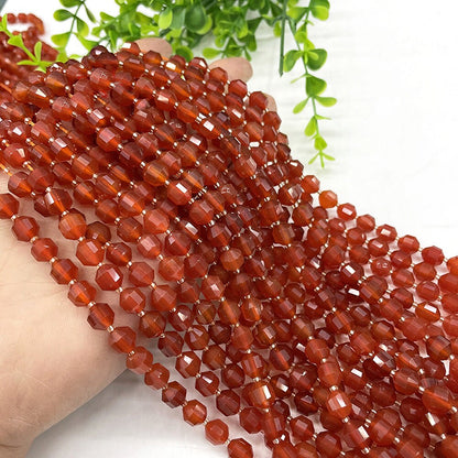 Carnelian Faceted , Natural Gemstone , Tube , Stone  7-8mm  15''