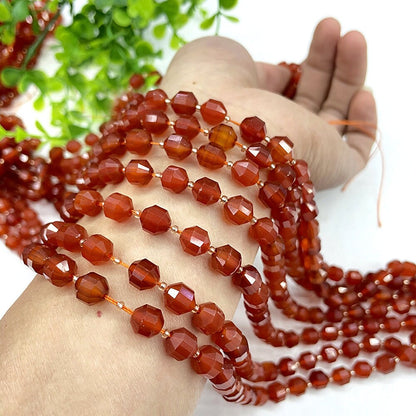 Carnelian Faceted , Natural Gemstone , Tube , Stone  7-8mm  15''