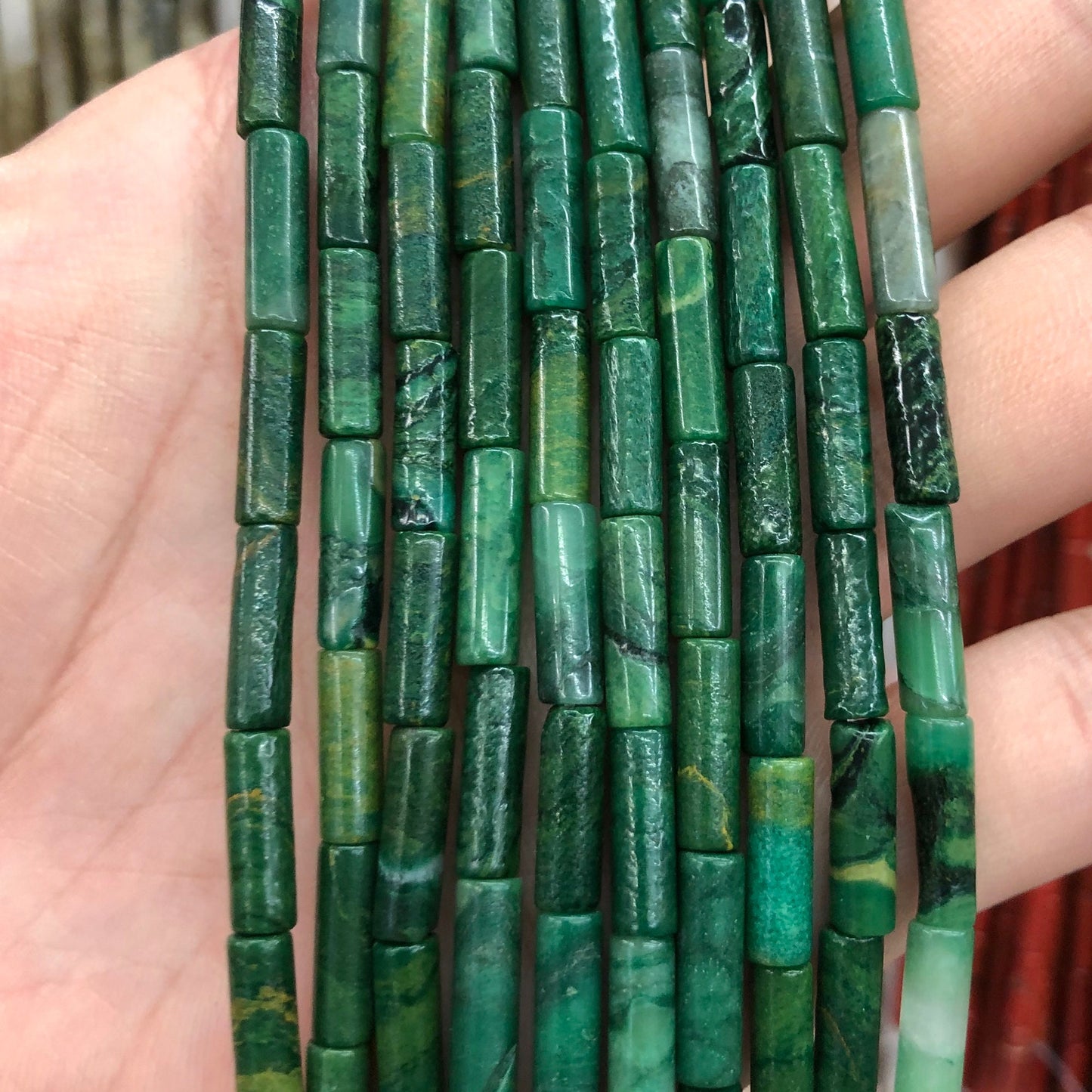 4x13mm African Jade Tube Magnesite  15''