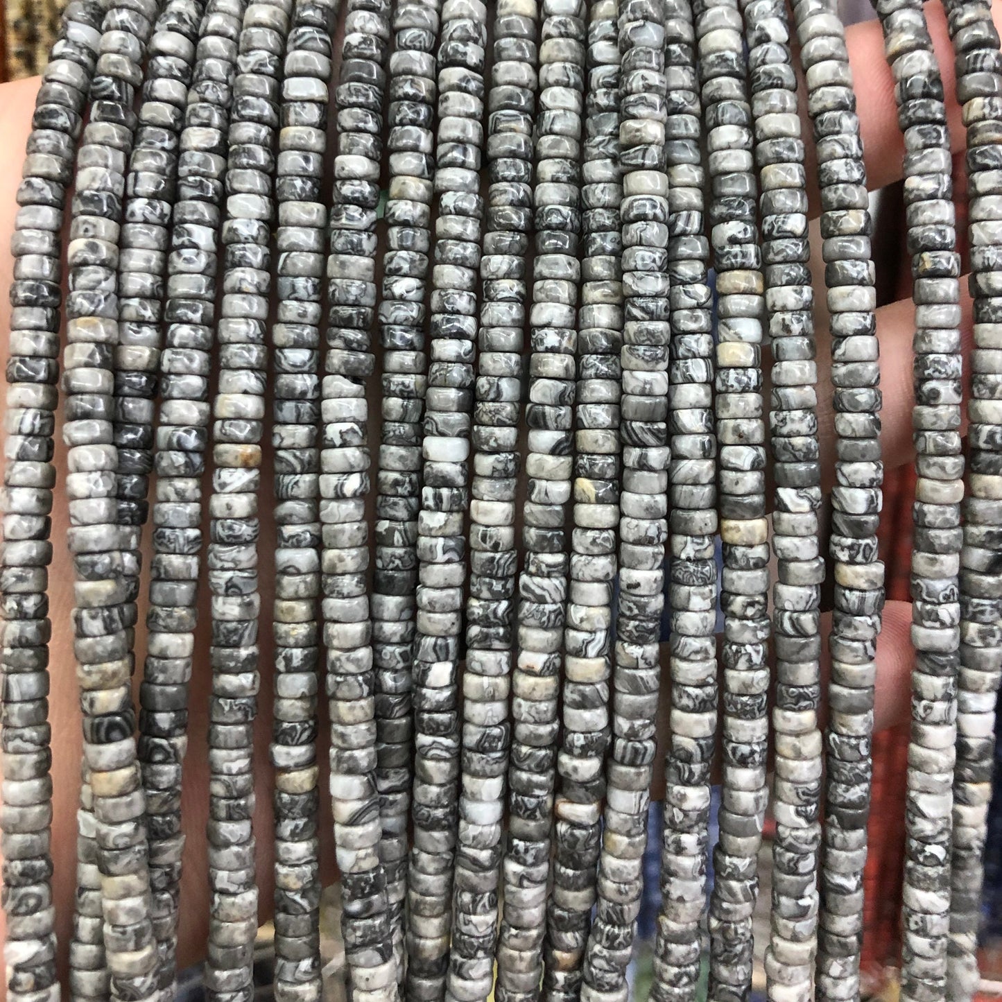 2x4mm Gray Silk Jasper Rondelle Beads 15''