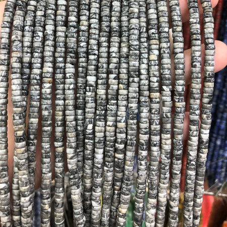 2x4mm Gray Silk Jasper Heishi Beads 15''