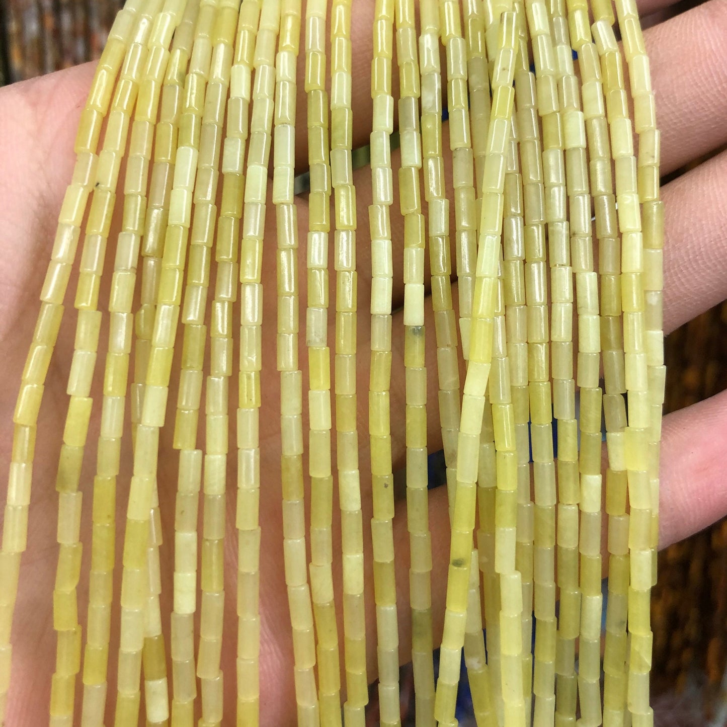 2x4mm Lemon Jade Tube Beads 15''