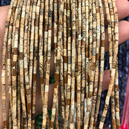 2x4mm Picture Jasper Tube Beads 15''