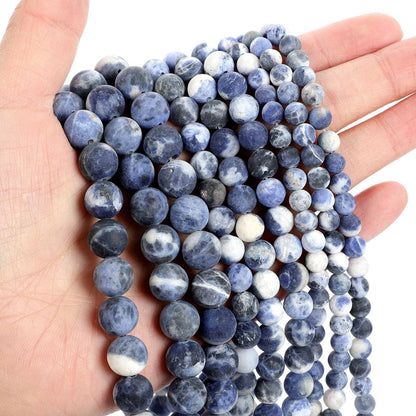 Blue White Sodalite Matte Beads Natural Gemstone Beads 6mm 8mm 10mm 15''