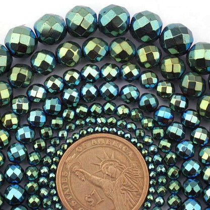 Blue Green Hematite Faceted Beads 2mm 3mm 4mm 6mm 8mm 10mm