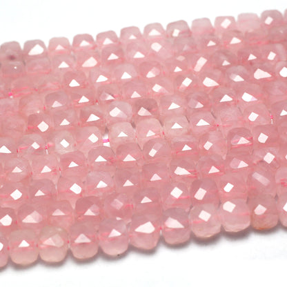 Rose Quartz Cube Faceted Beads Natural Gemstone Beads 8mm 15''