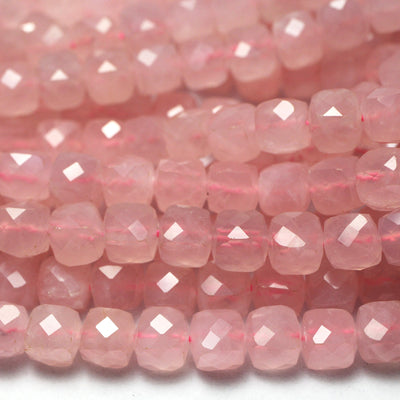 Rose Quartz Cube Faceted Beads Natural Gemstone Beads 8mm 15''