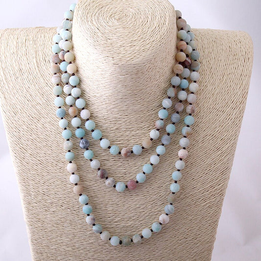 Matte Amazonite Necklace, Stone Knotted Necklace 8mm 30'' 34''