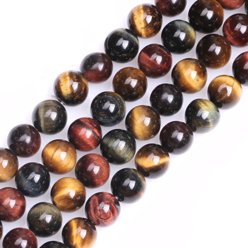 Perles en œil de tigre 3 couleurs, pierres précieuses naturelles, 6 mm, 8 mm, 10 mm, 12 mm, 14 mm, 38 cm