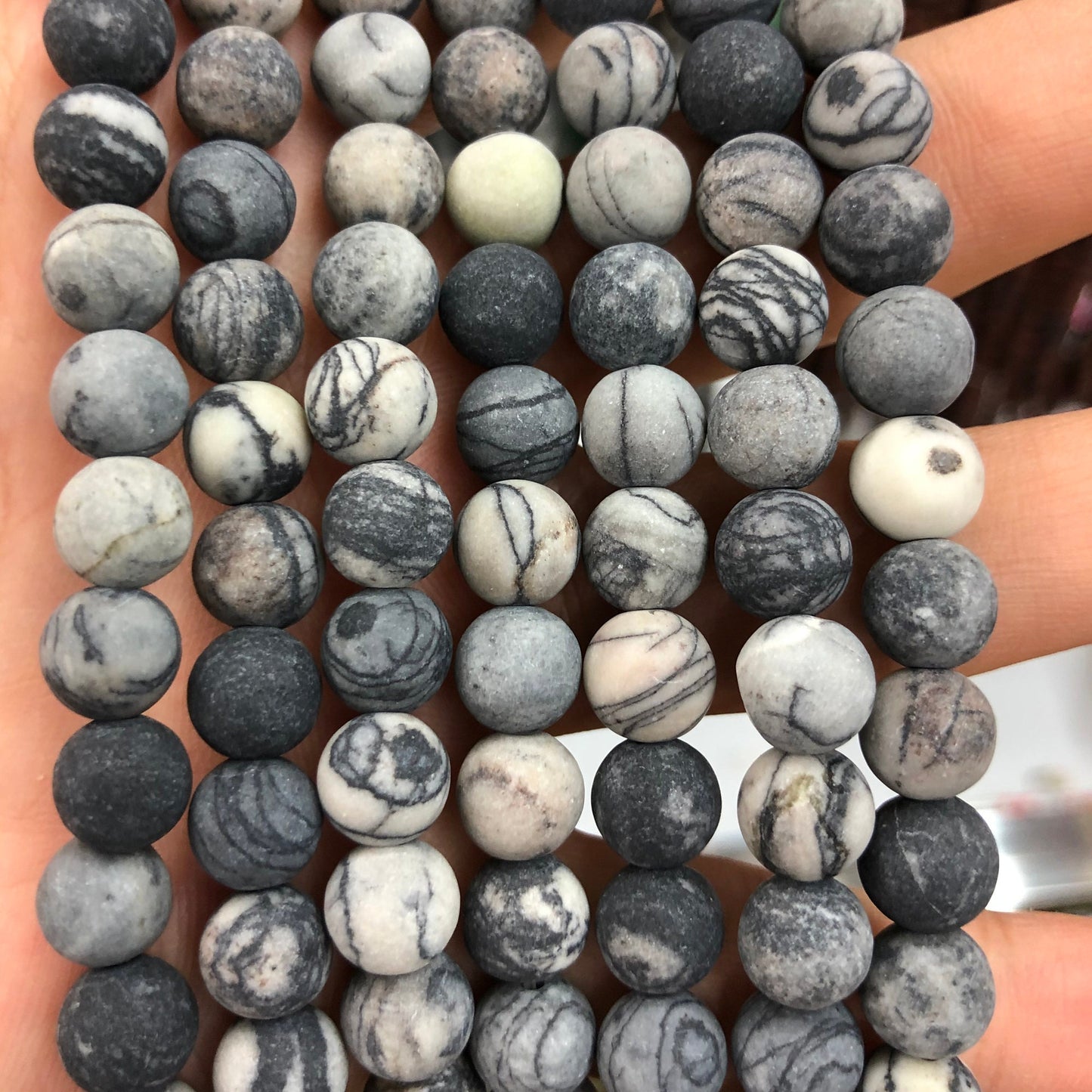 Black Silk Jasper Matte Beads 4mm 6mm 8mm 10mm 15''
