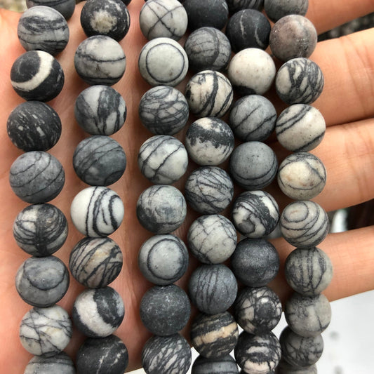 Black Silk Jasper Matte Beads 4mm 6mm 8mm 10mm 15''