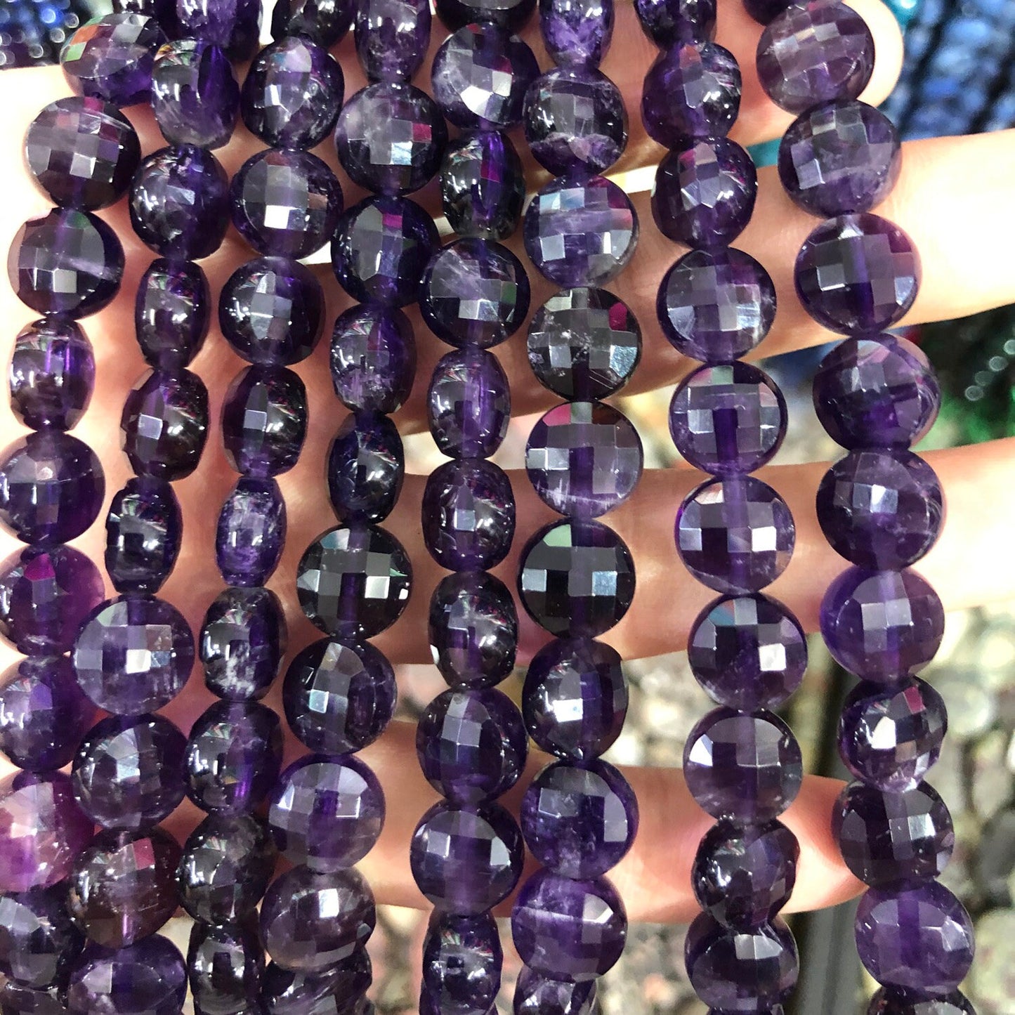 Amethyst Coin Faceted Beads Natural Gemstone Beads 8mm 10mm 15''