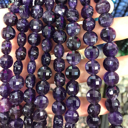 Amethyst Coin Faceted Beads Natural Gemstone Beads 8mm 10mm 15''