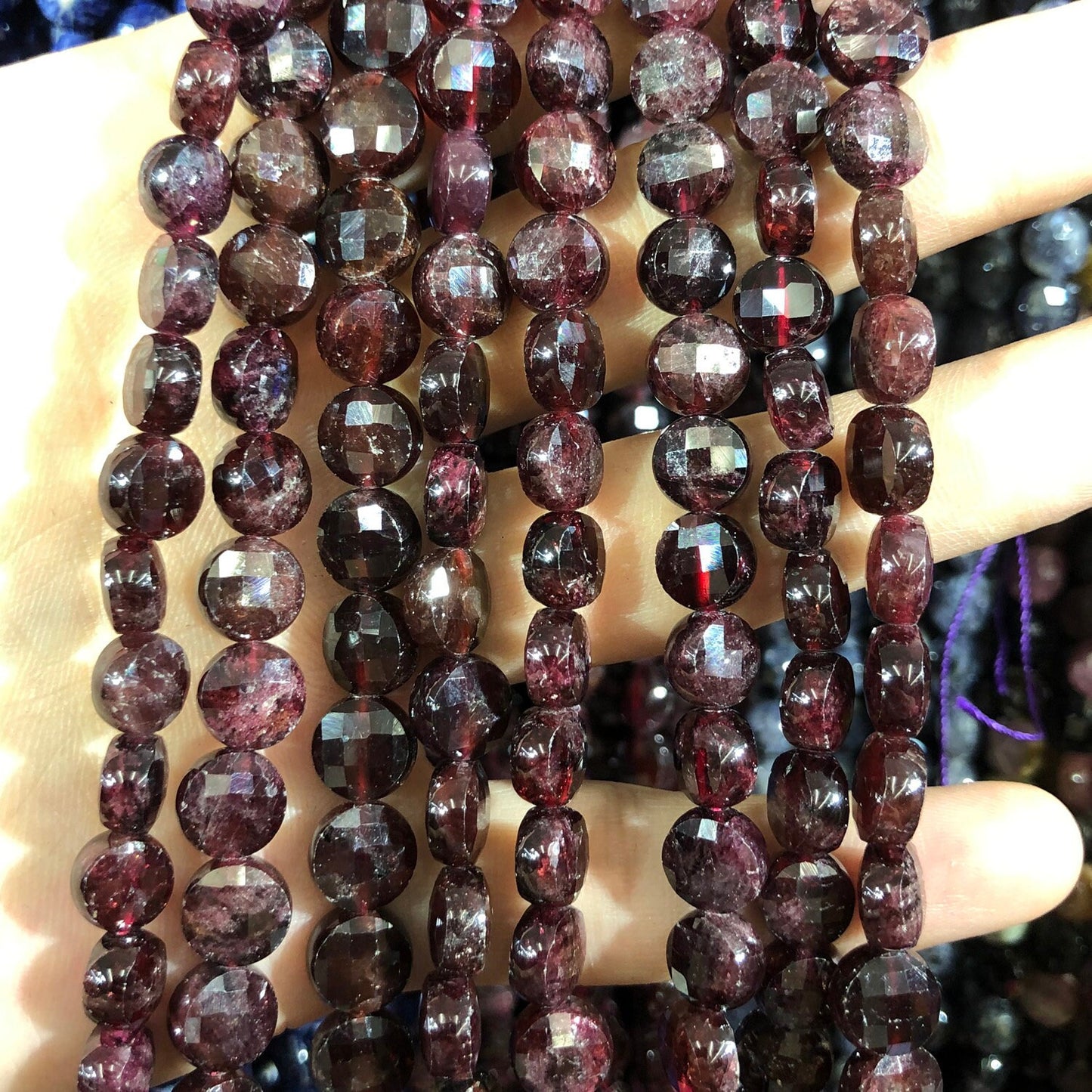 Garnet Coin Faceted Beads 8mm 10mm 15''